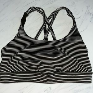 Lululemon athletica green white stripe strappy  sports bra 4 criss cross